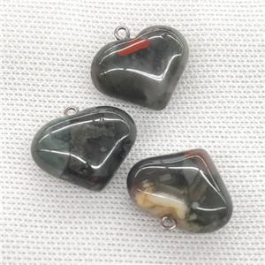 African Bloodstone Heart Pendant Green, approx 20-25mm