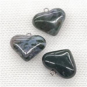 Natural Green Moss Agate Heart Pendant, approx 20-25mm