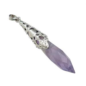 Natural Purple Amethyst Pendulum Pendant Platinum Plated, approx 10-60mm