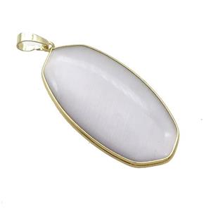 White Cat Eye Glass Oval Pendant Gold Plated, approx 25-45mm