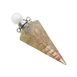 Golden Rutilated Quartz Chips Perfume Bottle Pendant Resin Cone Platinum Plated, approx 17-50mm