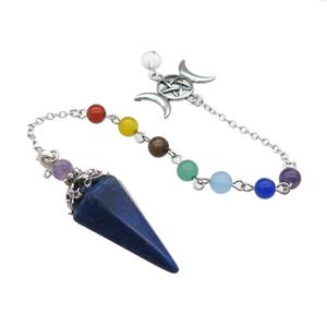 Blue Lapis Lazuli Pendulum Pendant With Gemstone Chakra Chain Platinum Plated, approx 18-35mm, 6mm, 18cm length