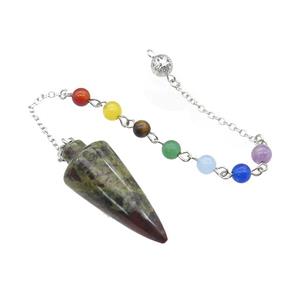 Dragon Bloodstone Pendulum Pendant With Gemstone Chakra Chain Platinum Plated, approx 18-42mm, 6mm, 16cm length