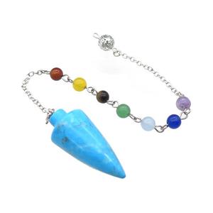 Blue Dye Magnesite Turquoise Pendulum Pendant With Gemstone Chakra Chain Platinum Plated, approx 18-42mm, 6mm, 16cm length