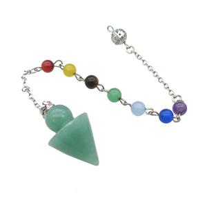 Natural Green Aventurine Pendulum Pendant With Gemstone Chakra Chain Platinum Plated, approx 20-30mm, 6mm, 16cm length