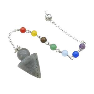 Natural Labradorite Pendulum Pendant With Gemstone Chakra Chain Platinum Plated, approx 20-30mm, 6mm, 16cm length