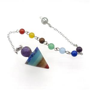 Gemstone Chakra Pendulum Pendant With Chain Platinum Plated, approx 20-30mm, 6mm, 16cm length