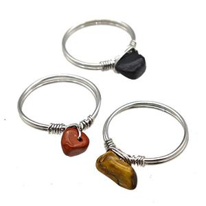 Copper Rings With Gemstone Wire Wrapped Platinum Plated Mixed, approx 6-8mm, 18mm dia