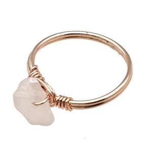 Copper Rings With Rose Quartz Wire Wrapped Rose Gold, approx 6-8mm, 18mm dia