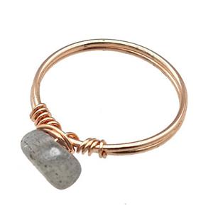 Copper Rings With Labradorite Wire Wrapped Rose Gold, approx 6-8mm, 18mm dia