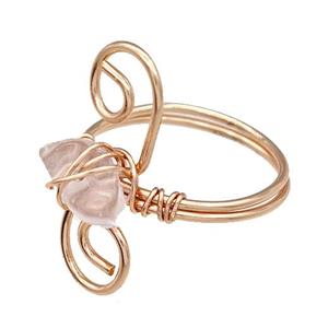 Copper Rings With Clear Quartz Wire Wrapped Rose Gold, approx 6-8mm, 18mm dia