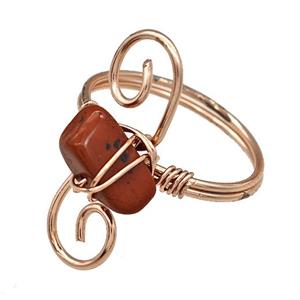 Copper Rings With Red Jasper Wire Wrapped Rose Gold, approx 6-8mm, 18mm dia