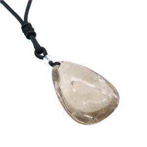 Smoky Quartz Teardrop Necklaces Black Nylon Rope Adjustable, approx 25-40mm