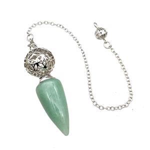 Natural Green Aventurine Dowsing Pendulum Pendant With Copper Hollow Ball Chain Platinum, approx 15-30mm, 18mm, 16cm length