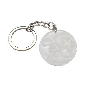 Clear Quartz MoonStar Keychain Circle Alloy Platinum Plated, approx 32mm, 25mm