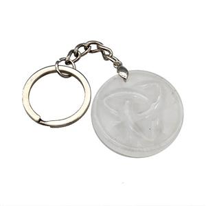 Clear Quartz Trinity Keychain Circle Alloy Platinum Plated, approx 32mm, 25mm