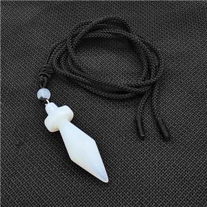 White Opalite Pendulum Necklace Black Nylon Rope, approx 14-45mm