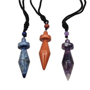 Natural Gemstone Pendulum Necklace Black Nylon Rope Mixed, approx 14-45mm