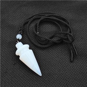 White Opalite Pendulum Necklace Black Nylon Rope, approx 18-45mm