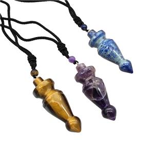 Natural Gemstone Pendulum Necklace Black Nylon Rope Mixed, approx 18-50mm