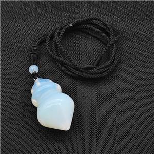 White Opalite Dowsing Pendulum Necklace Black Nylon Rope, approx 25-40mm