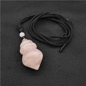 Pink Rose Quartz Dowsing Pendulum Necklace Black Nylon Rope, approx 25-40mm