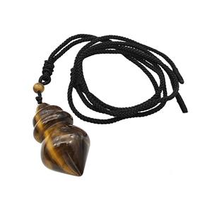 Tiger Eye Stone Dowsing Pendulum Necklace Black Nylon Rope, approx 25-40mm