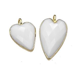 White Jade Heart Pendant Faceted Gold Plated, approx 13-20mm