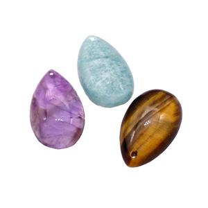 Natural Gemstone Teardrop Pendant Flat Backing Mixed, approx 18-30mm