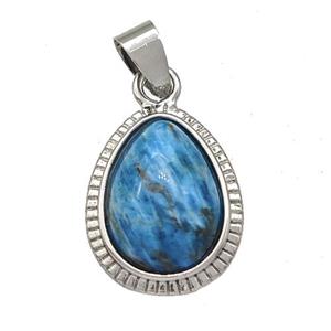 Naturel Blue Apatite Teardrop Pendant Platinum Plated, approx 15-19mm