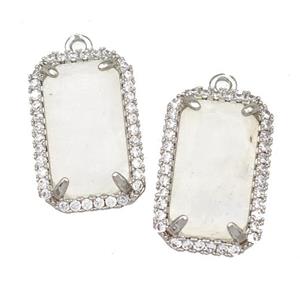 White Crystal Quartz Rectangle Pendant Copper Pave Zircon Platinum Plated, approx 12-18mm