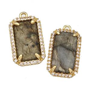 Natural Labradorite Rectangle Pendant Copper Pave Zircon Gold Plated, approx 12-18mm