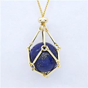 Natural Blue Lapis Lazuli Necklace Gold Plated, approx 18mm