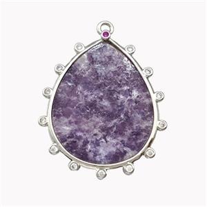 Natural Purple Lepidolite Teardrop Pendant, approx 20-25mm