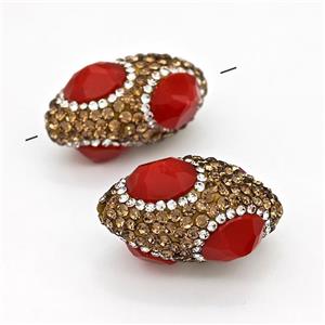 Clay Rice Beads Pave Rhinestone Red Jadeite Glass, approx 17-35mm