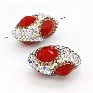 Clay Rice Beads Pave Rhinestone Red Jadeite Glass, approx 17-35mm