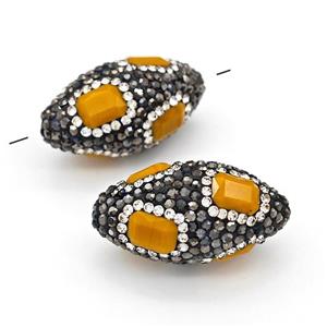 Clay Rice Beads Pave Rhinestone Yellow Synthetic Turquoise, approx 16-35mm