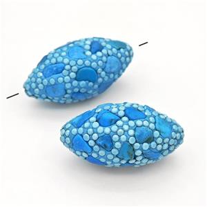 Clay Rice Beads Pave Blue Rhinestone Synthetic Turquoise, approx 16-35mm