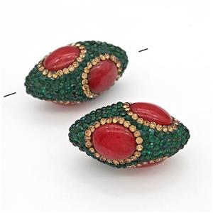 Clay Rice Beads Pave Rhinestone Red Synthetic Turquoise, approx 17-35mm