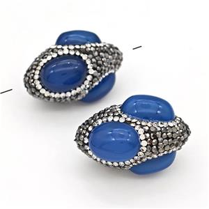 Clay Rice Beads Pave Rhinestone Blue Agate, approx 19-35mm