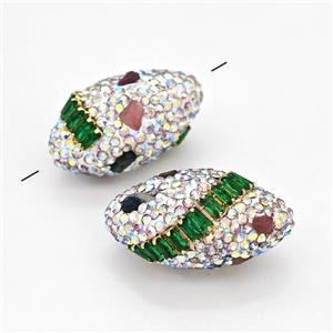 Clay Rice Beads Pave White Rhinestone Tourmaline, approx 16-30mm