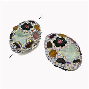 Clay Oval Beads Pave White Rhinestone Tourmaline Multicolor, approx 22-30mm