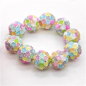 Resin Round Beads Multicolor Flower, approx 22mm dia