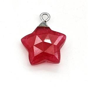 Natural Jade Star Pendant Red Dye, approx 14mm