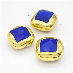 Blue Cat Eye Stone Beads Square Gold Plated, approx 20mm