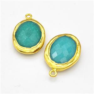 Green Dye Jade Oval Pendant Gold Plated, approx 18-25mm