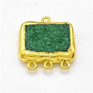 Green Druzy Quartz Rectangle Connector Gold Plated, approx 20-25mm