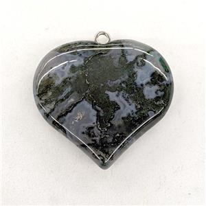 Natural Green Moss Agate Heart Pendant, approx 40mm