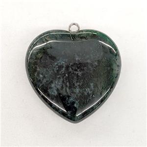 Natural Green Moss Agate Heart Pendant, approx 40mm