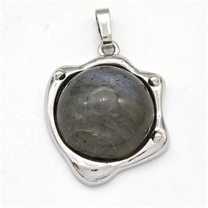 Labradorite Pendant Half Round Platinum Plated, approx 20-21mm